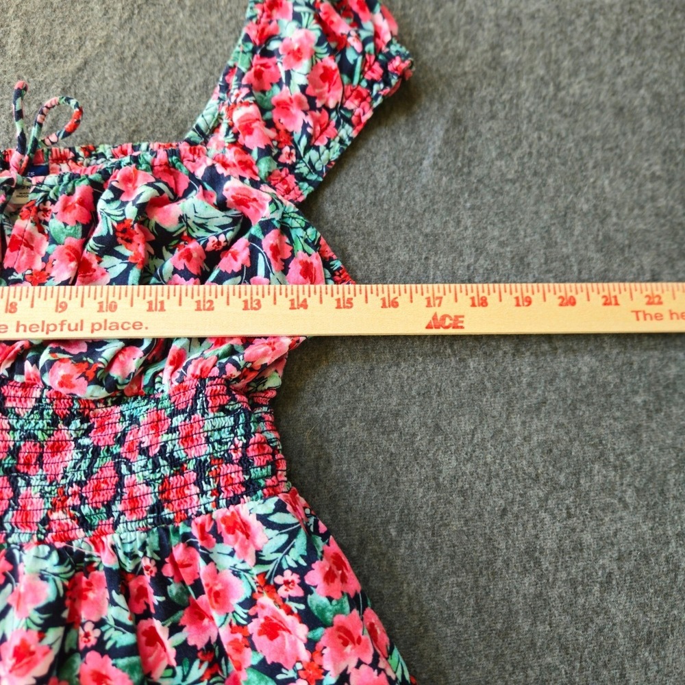 Old Navy Womens XS Floral Smocked Waist Mini Dress Pink Teal Cottage Milkmaid - Picture 6 of 7